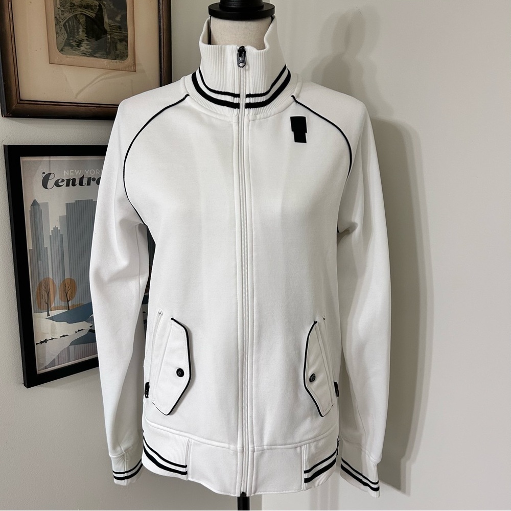 G-Star White Varsity Jacket with Black Trim and Stand-Up Collar SZ M